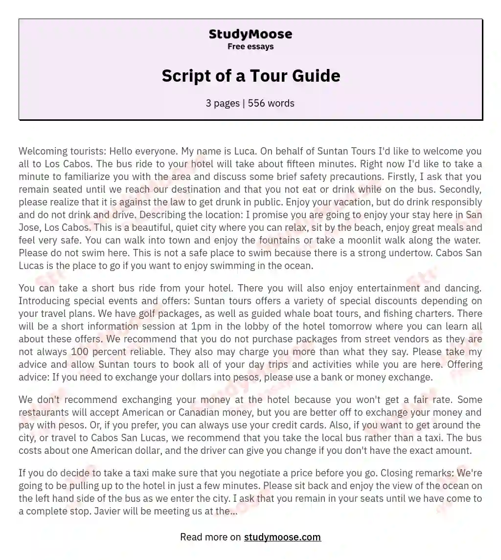 Script of a Tour Guide essay