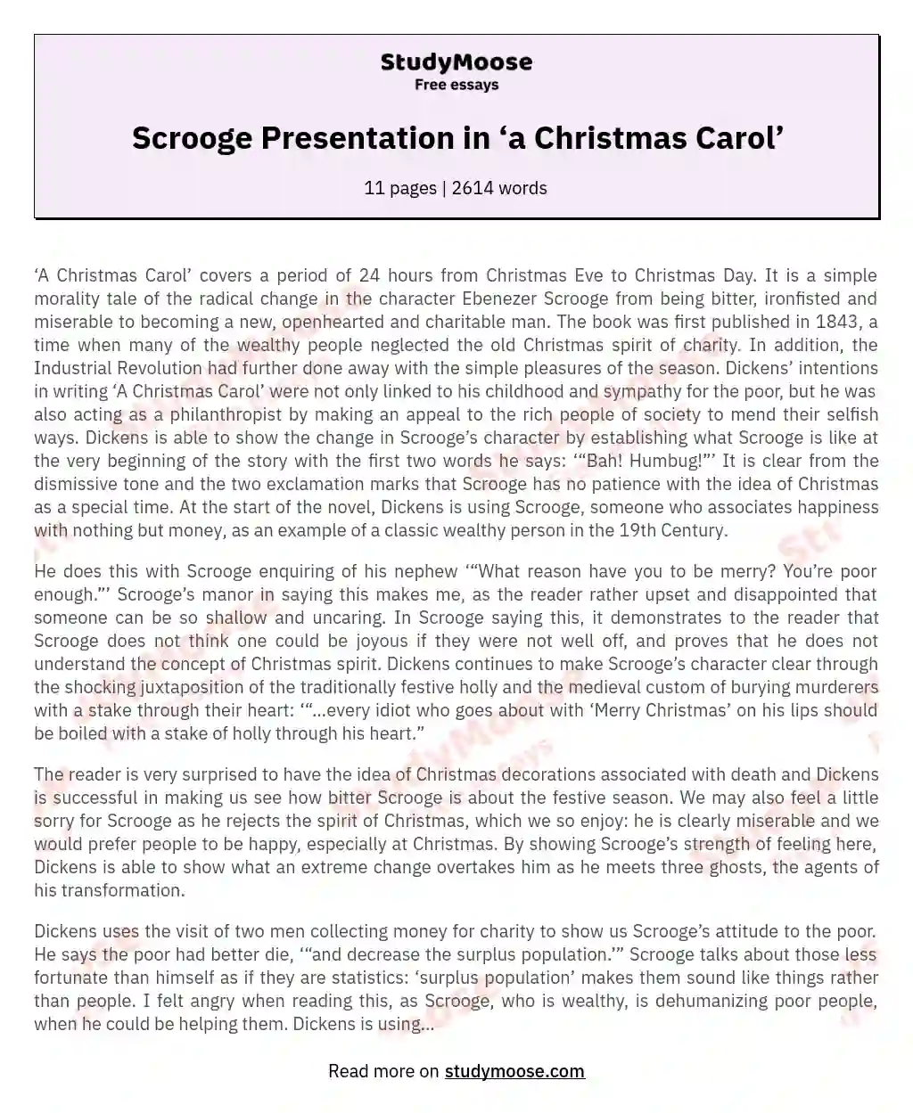 Scrooge Presentation in ‘a Christmas Carol’ essay