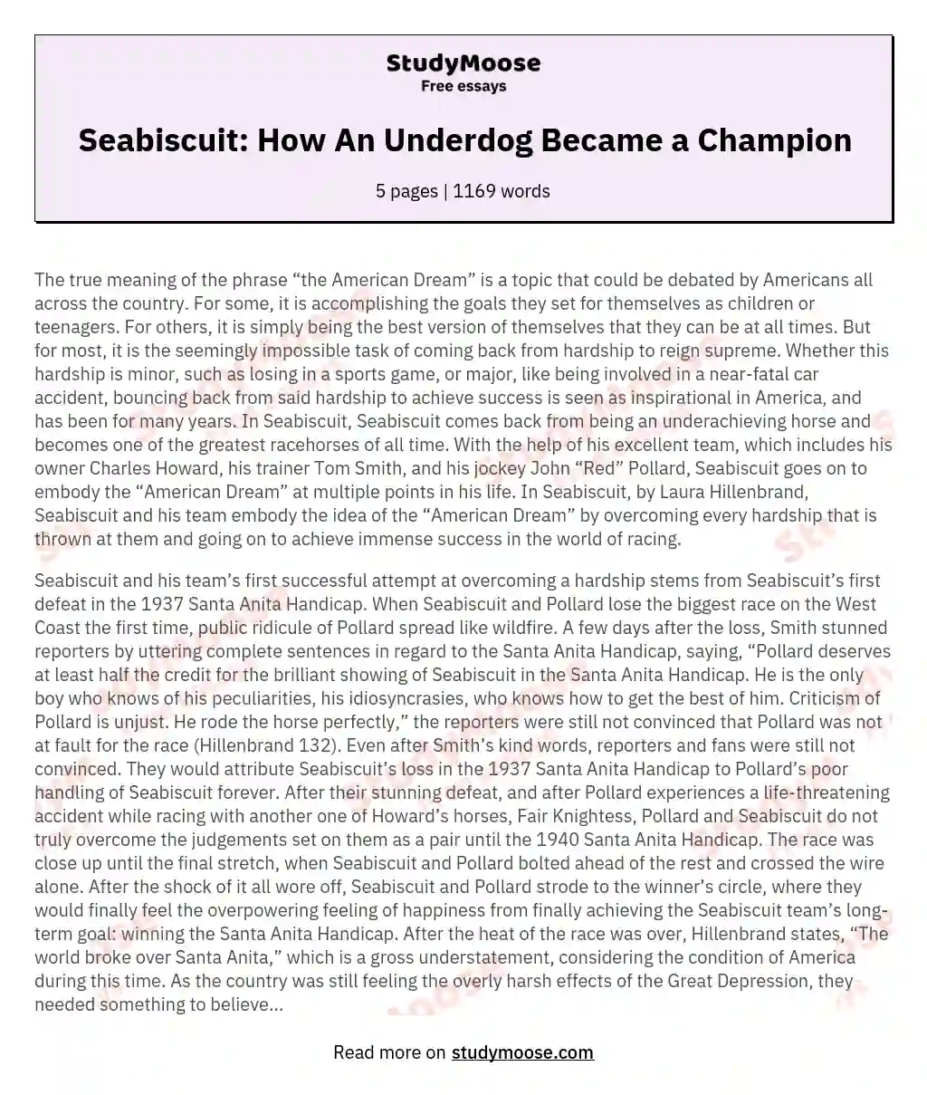 Seabiscuit: How An Underdog Became a Champion essay