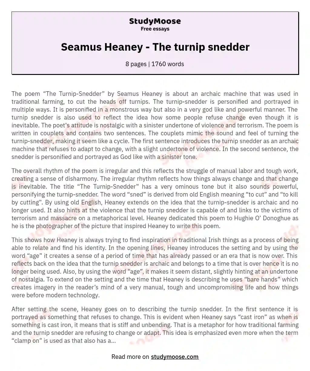 Seamus Heaney - The turnip snedder