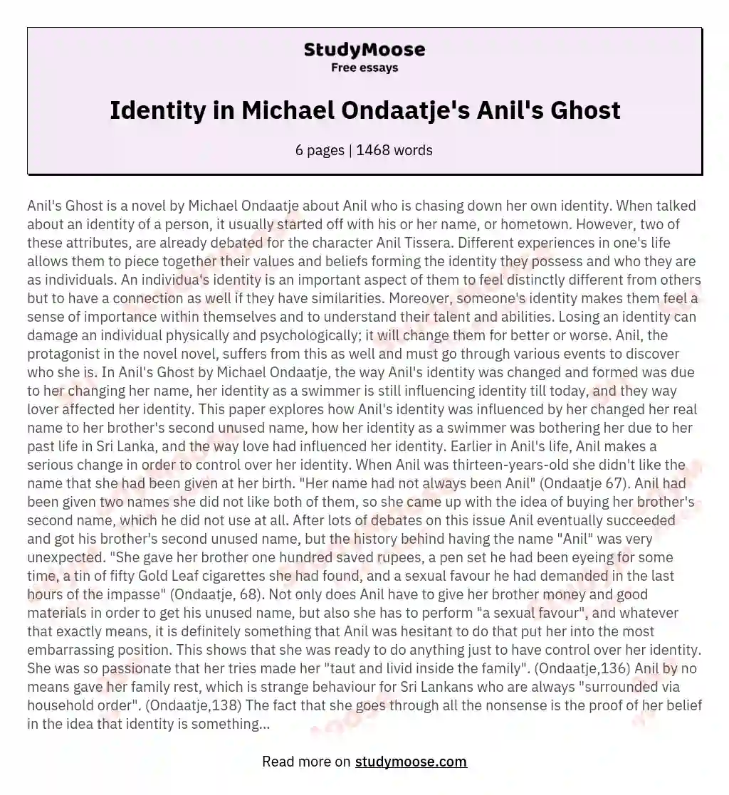 Identity in Michael Ondaatje's Anil's Ghost essay