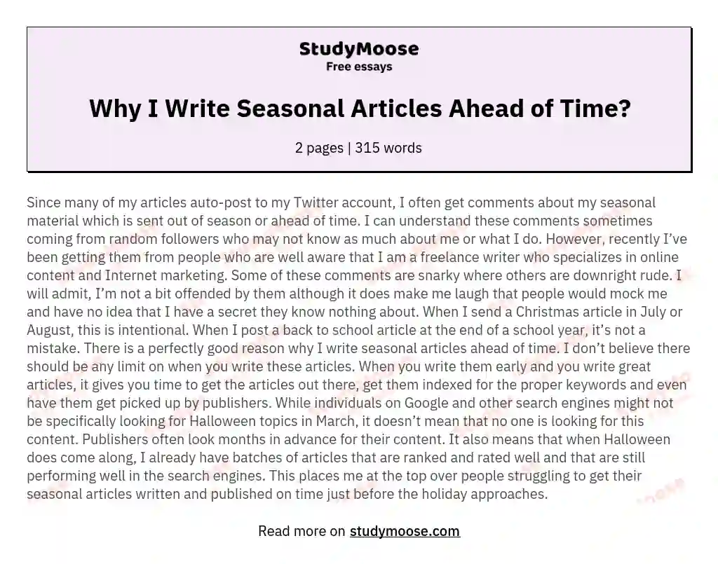 Why I Write Seasonal Articles Ahead of Time?