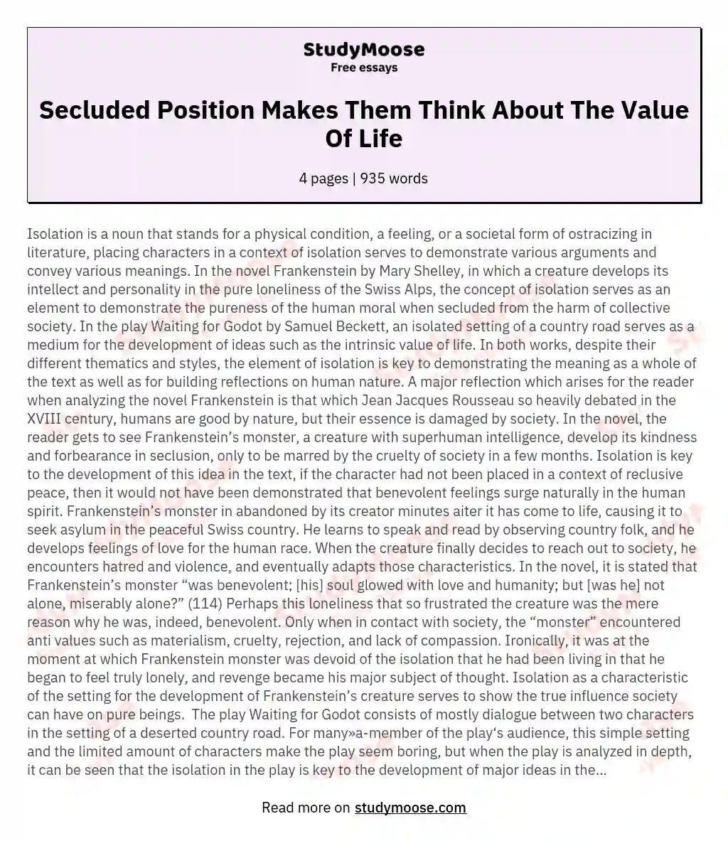 Secluded Position Makes Them Think About The Value Of Life essay