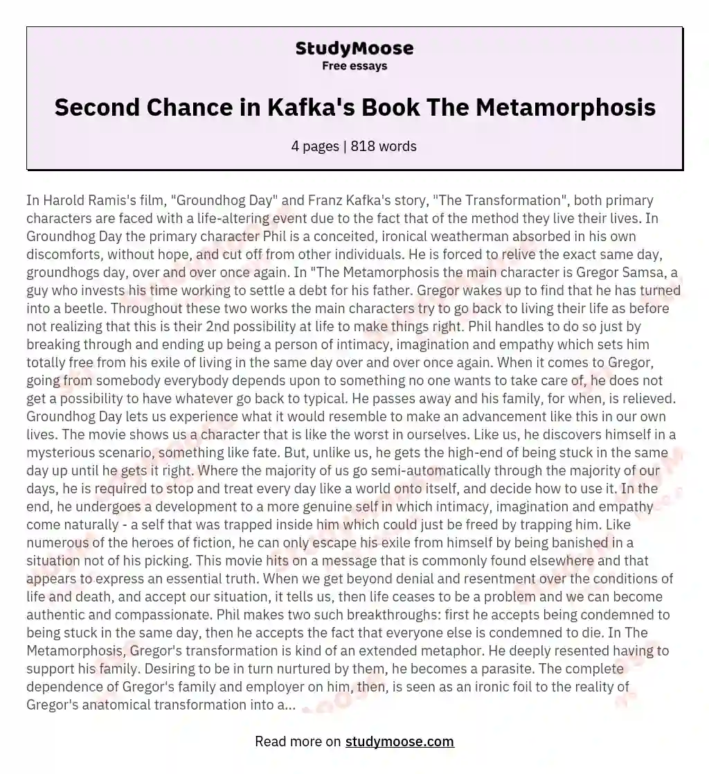Second Chance in Kafka's Book The Metamorphosis