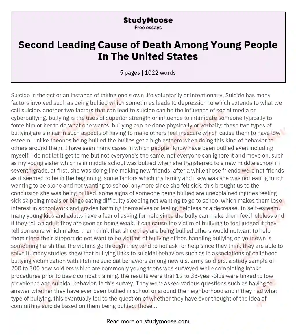 Second Leading Cause of Death Among Young People In The United States essay