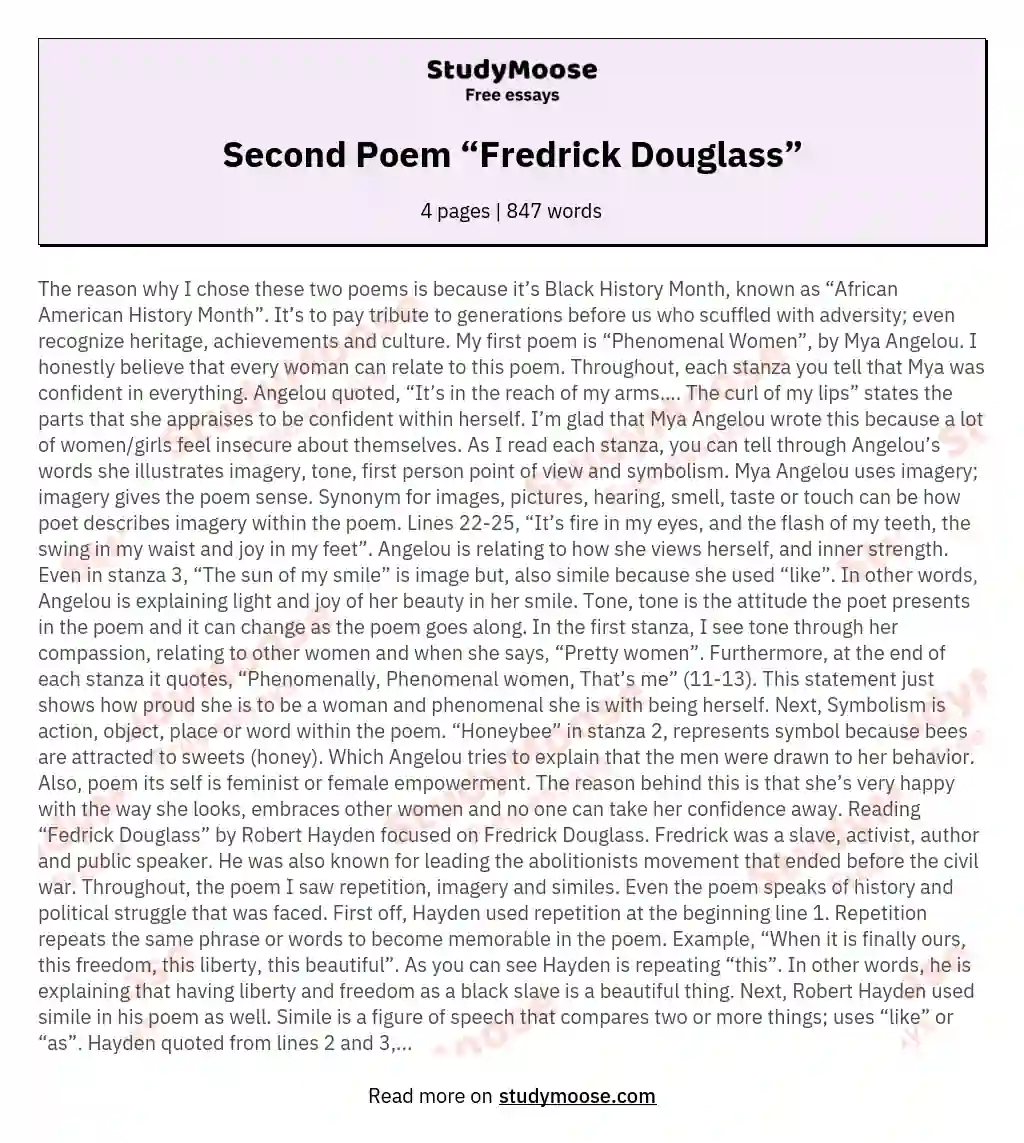 Second Poem “Fredrick Douglass” essay