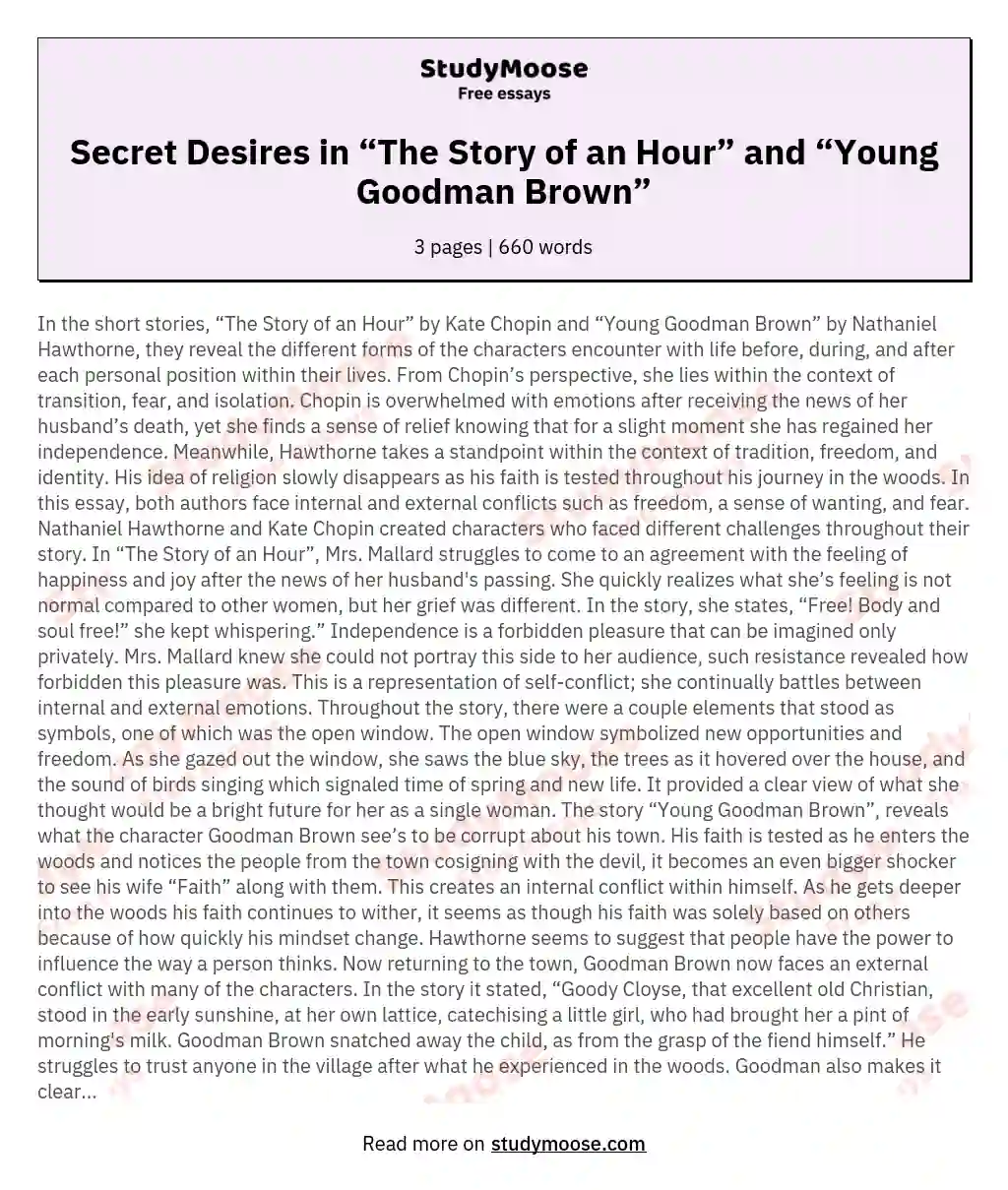 Secret Desires in “The Story of an Hour” and “Young Goodman Brown”
