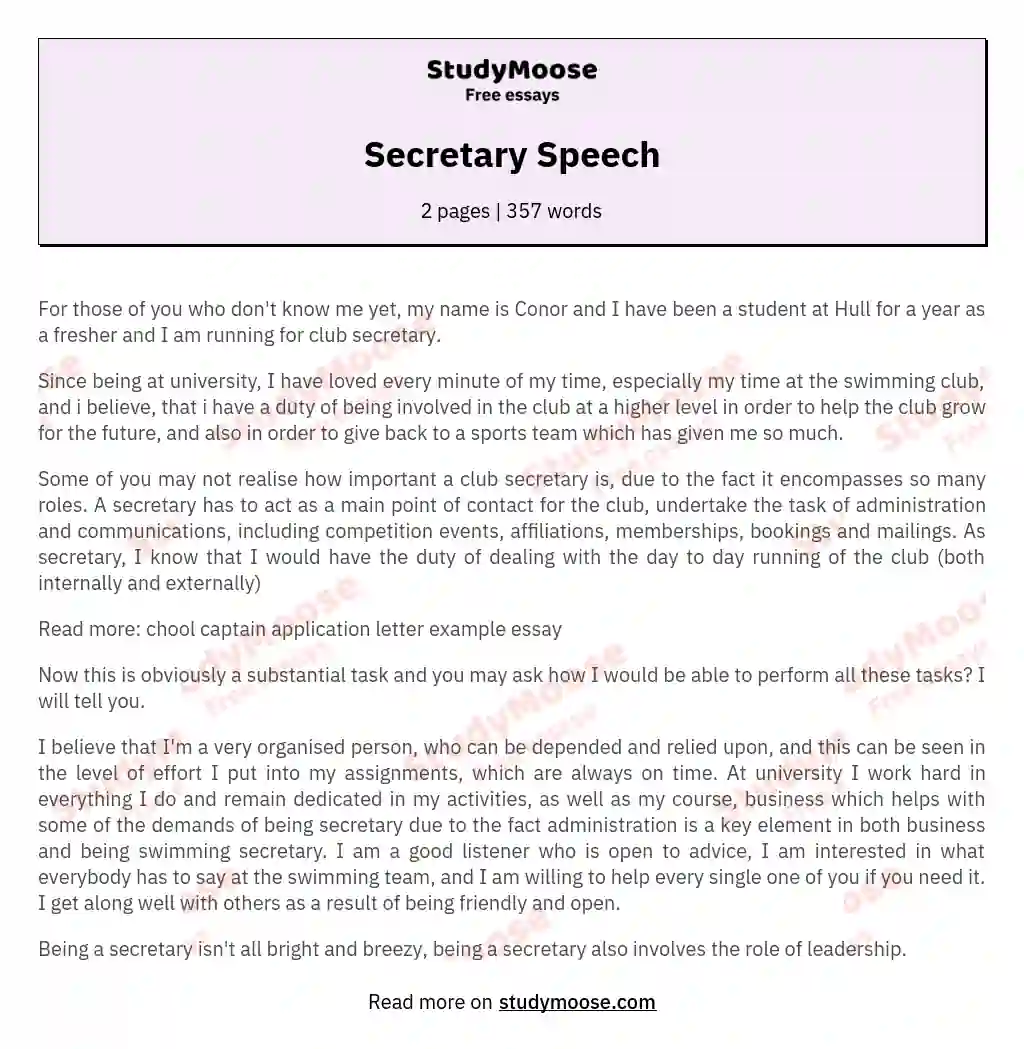 Secretary Speech essay