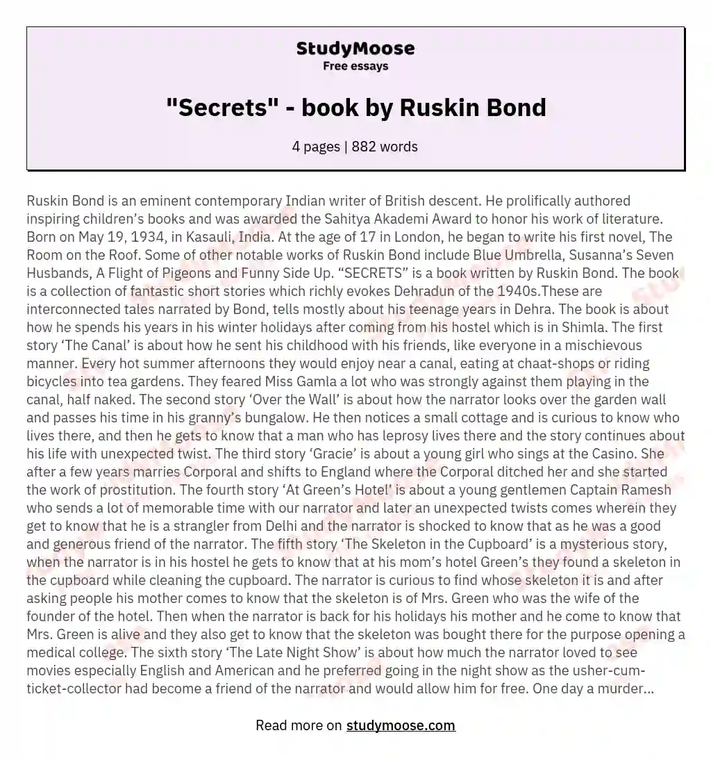 "Secrets" - book by Ruskin Bond essay