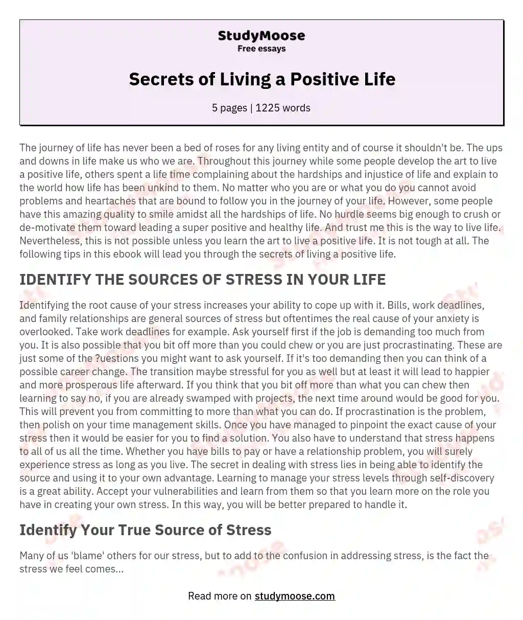 Secrets of Living a Positive Life essay