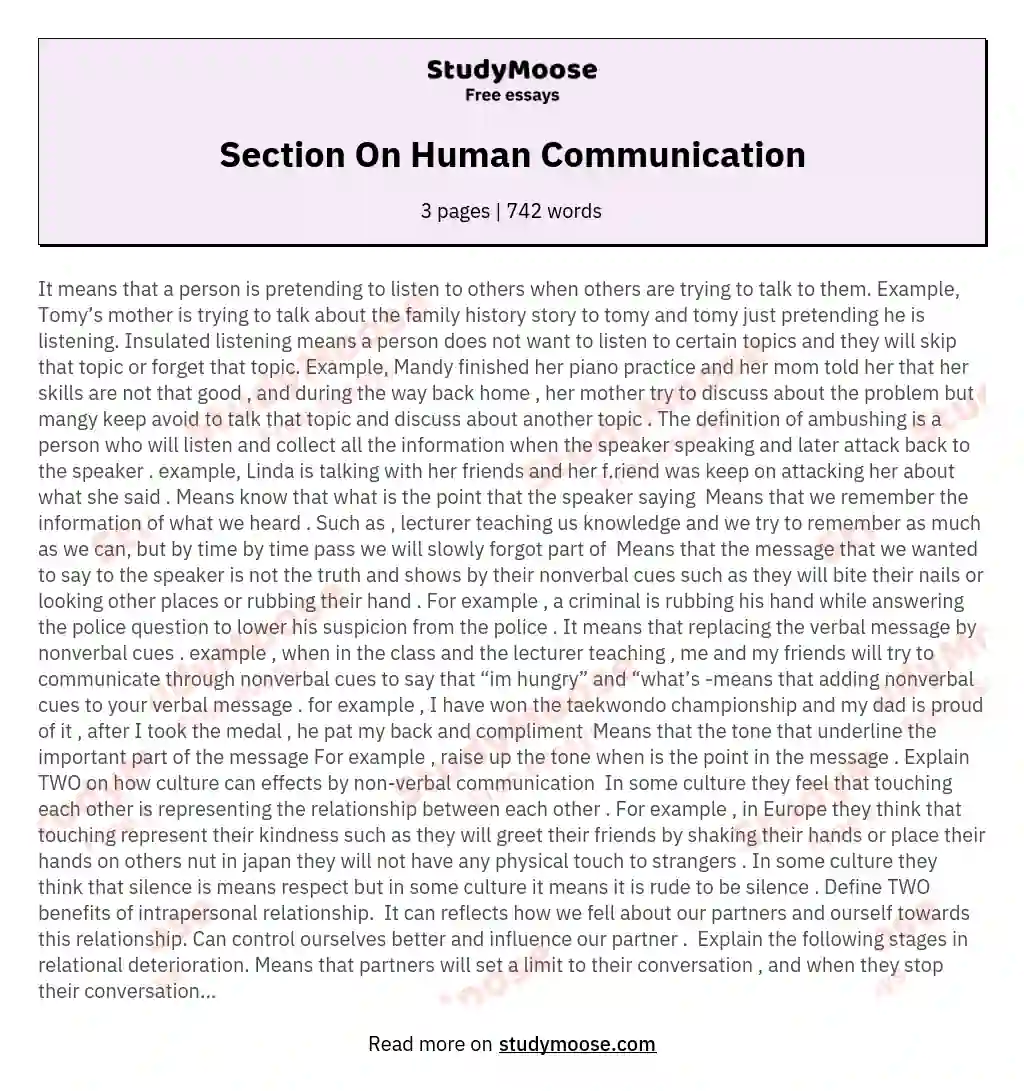 Section On Human Communication essay