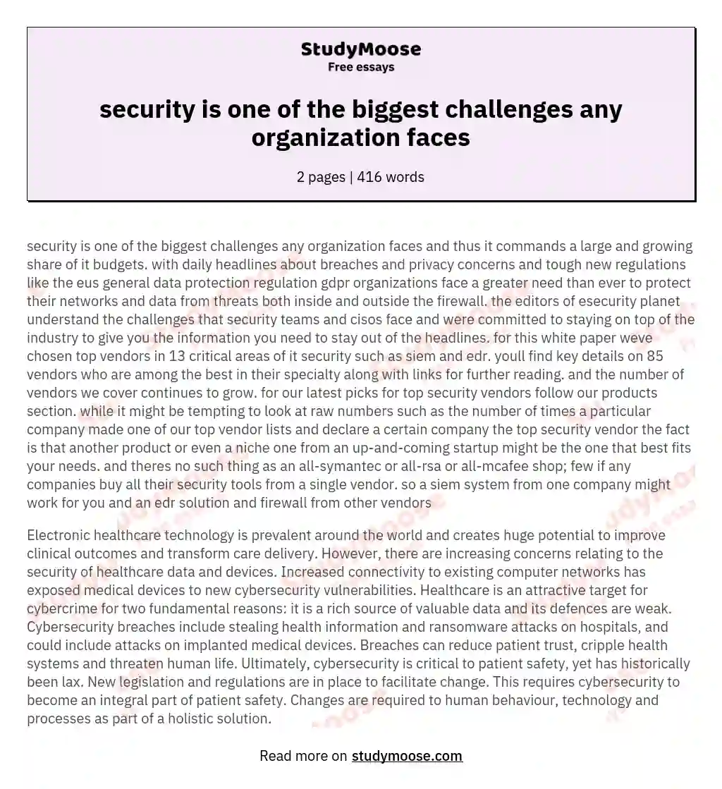 security is one of the biggest challenges any organization faces essay