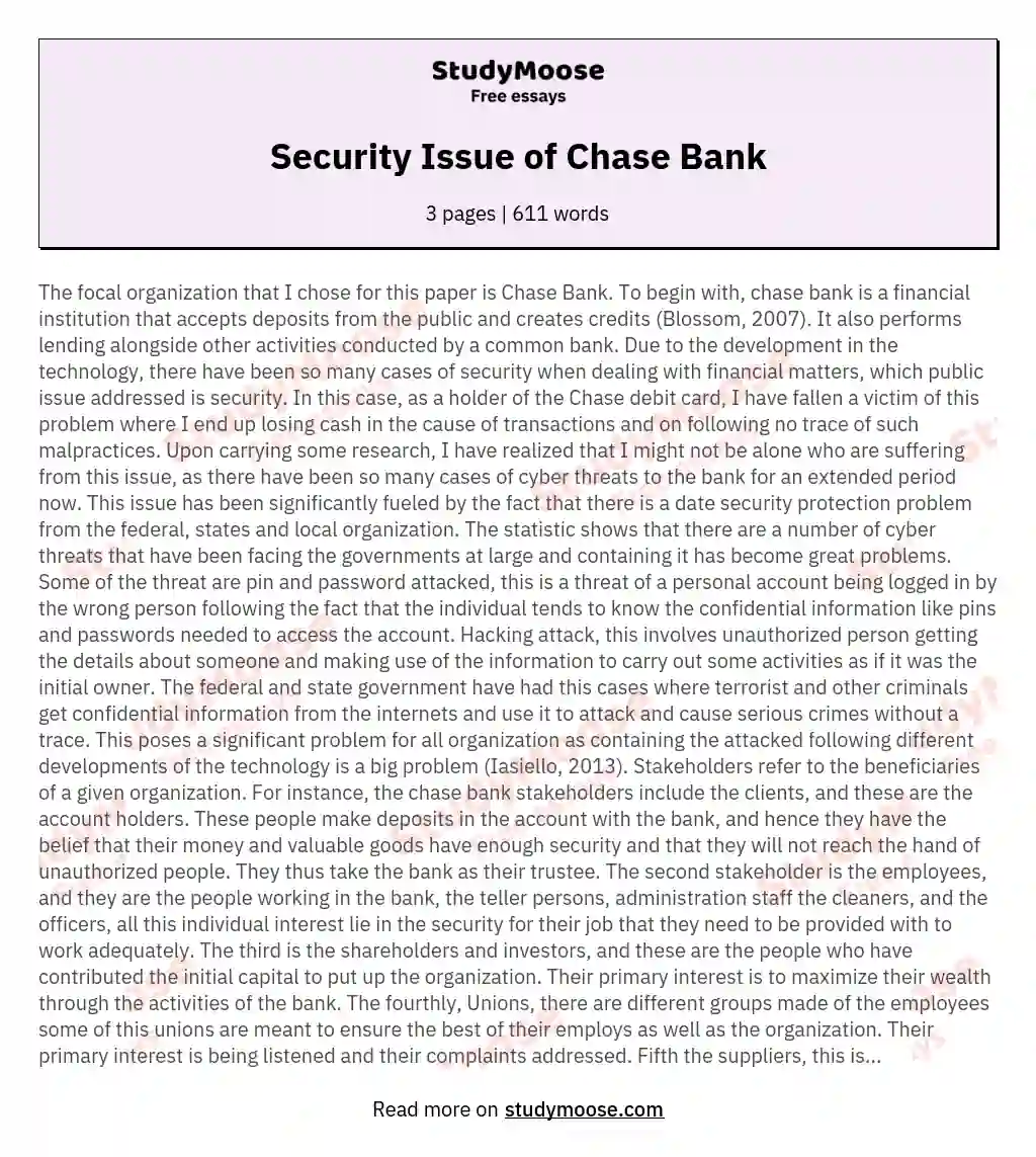 Security Issue of Chase Bank essay