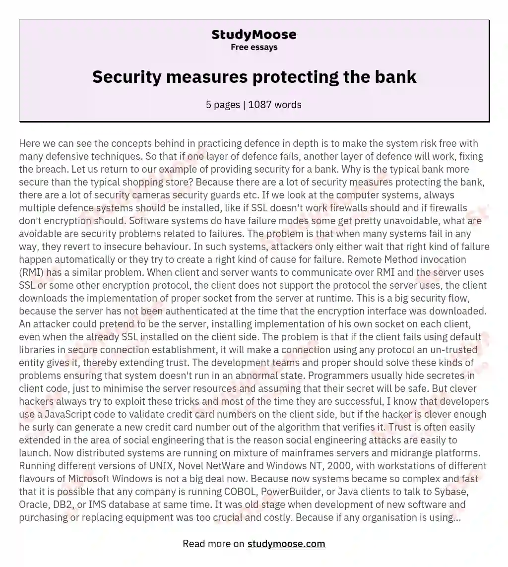 Security measures protecting the bank essay
