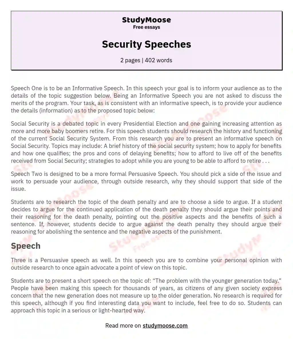 Security Speeches essay