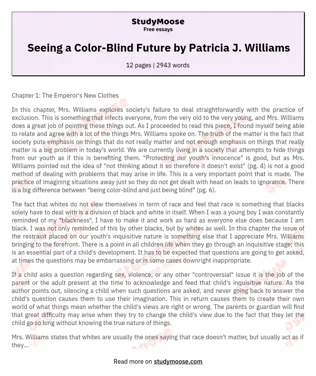 Seeing a Color-Blind Future by Patricia J. Williams essay