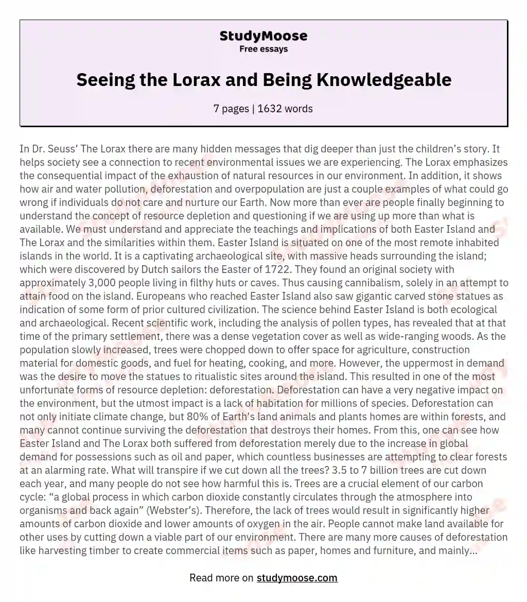 Seeing the Lorax and Being Knowledgeable essay