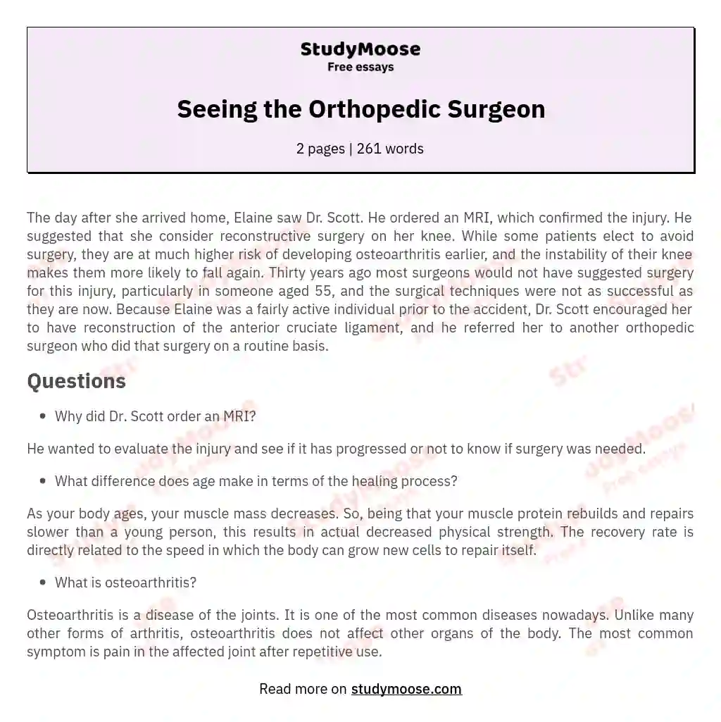 Seeing the Orthopedic Surgeon essay
