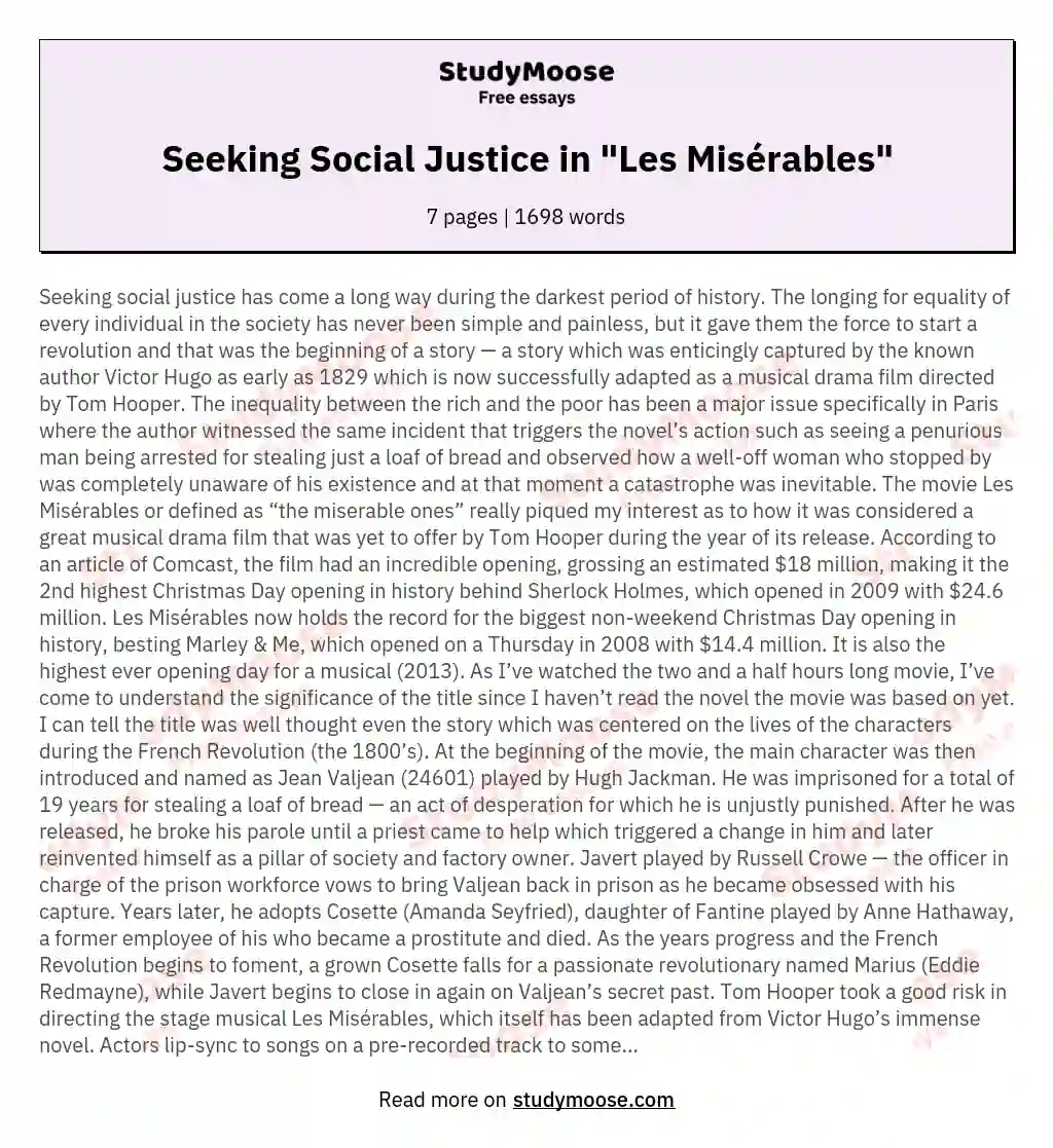 Seeking Social Justice in "Les Misérables"