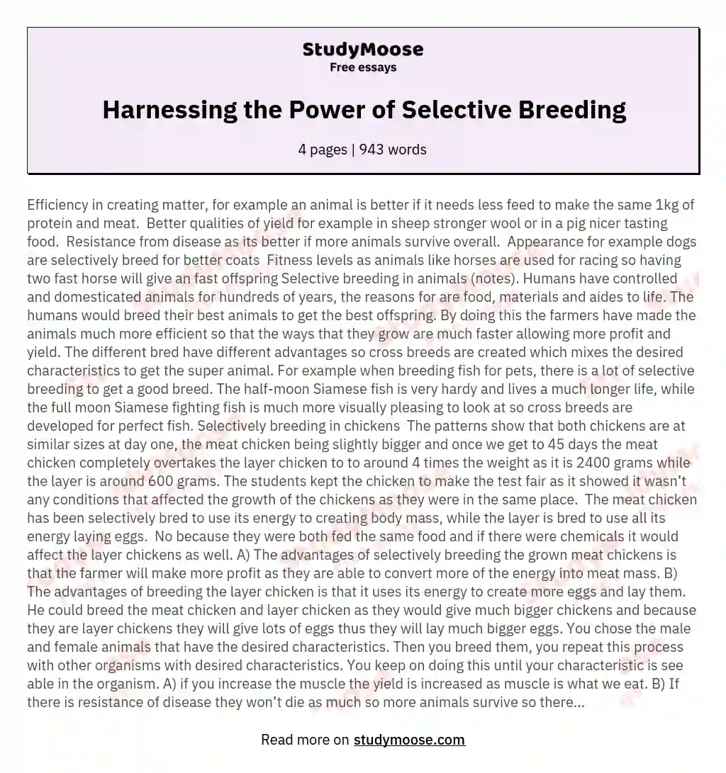 Harnessing the Power of Selective Breeding essay