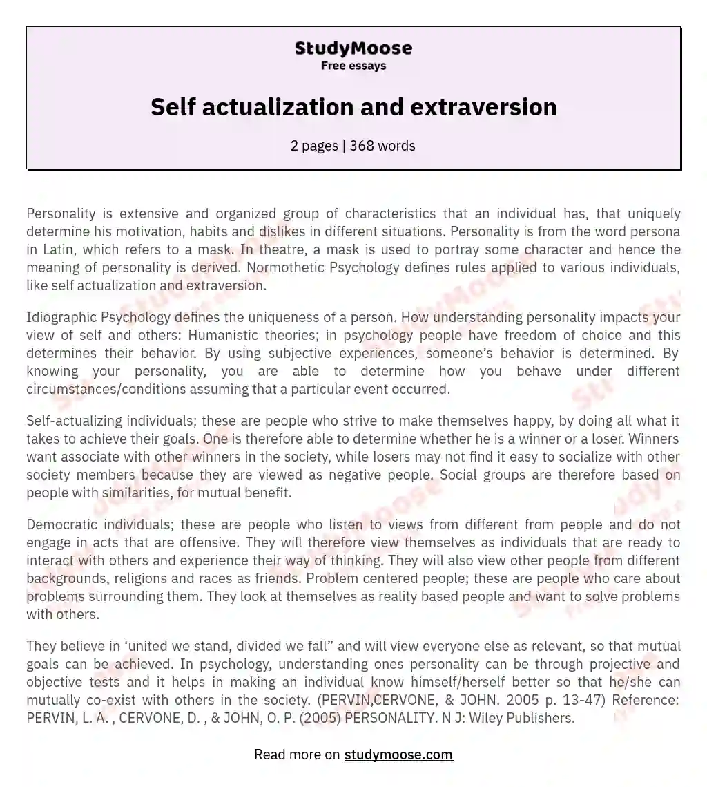 Self actualization and extraversion
