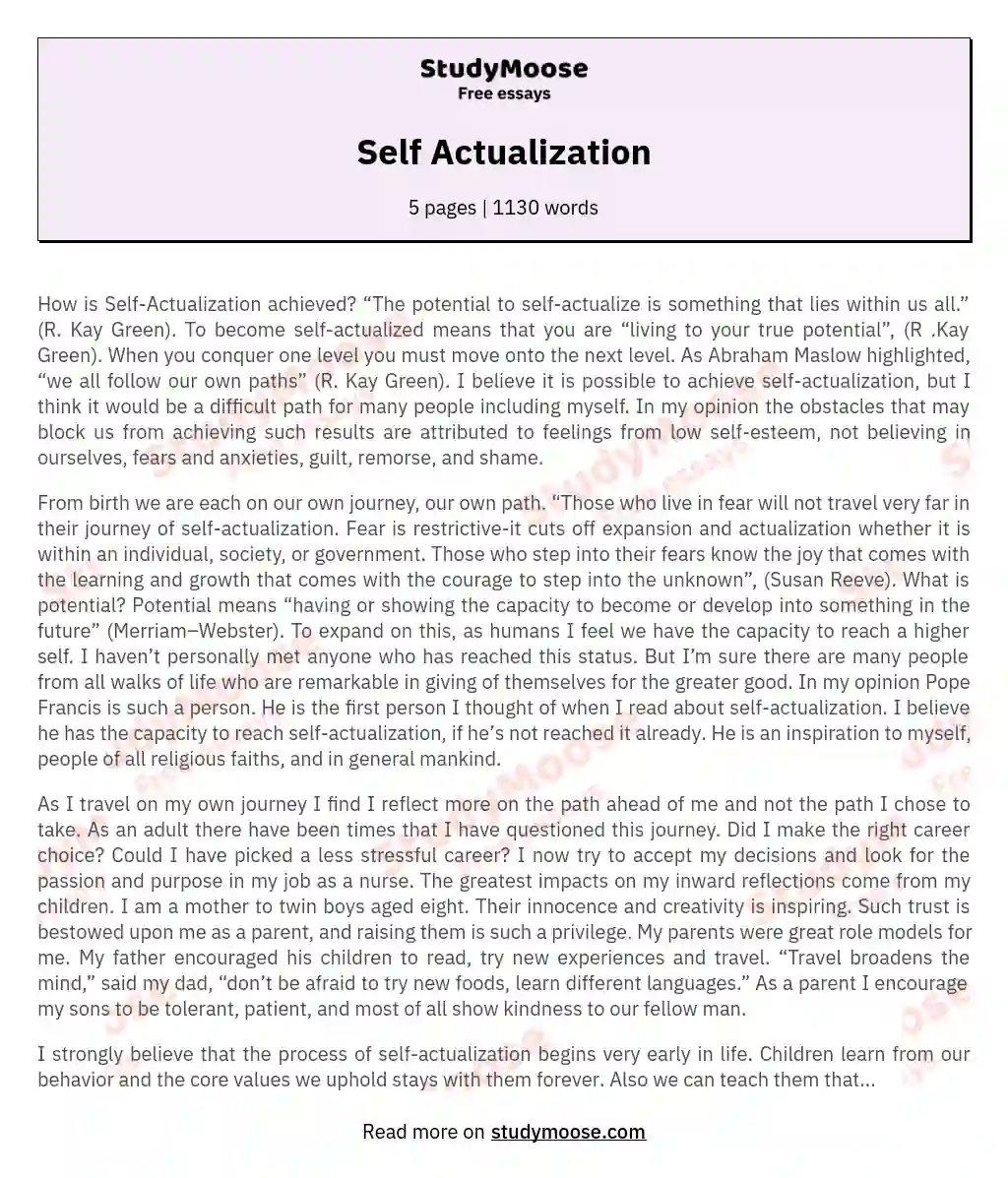 Self Actualization essay