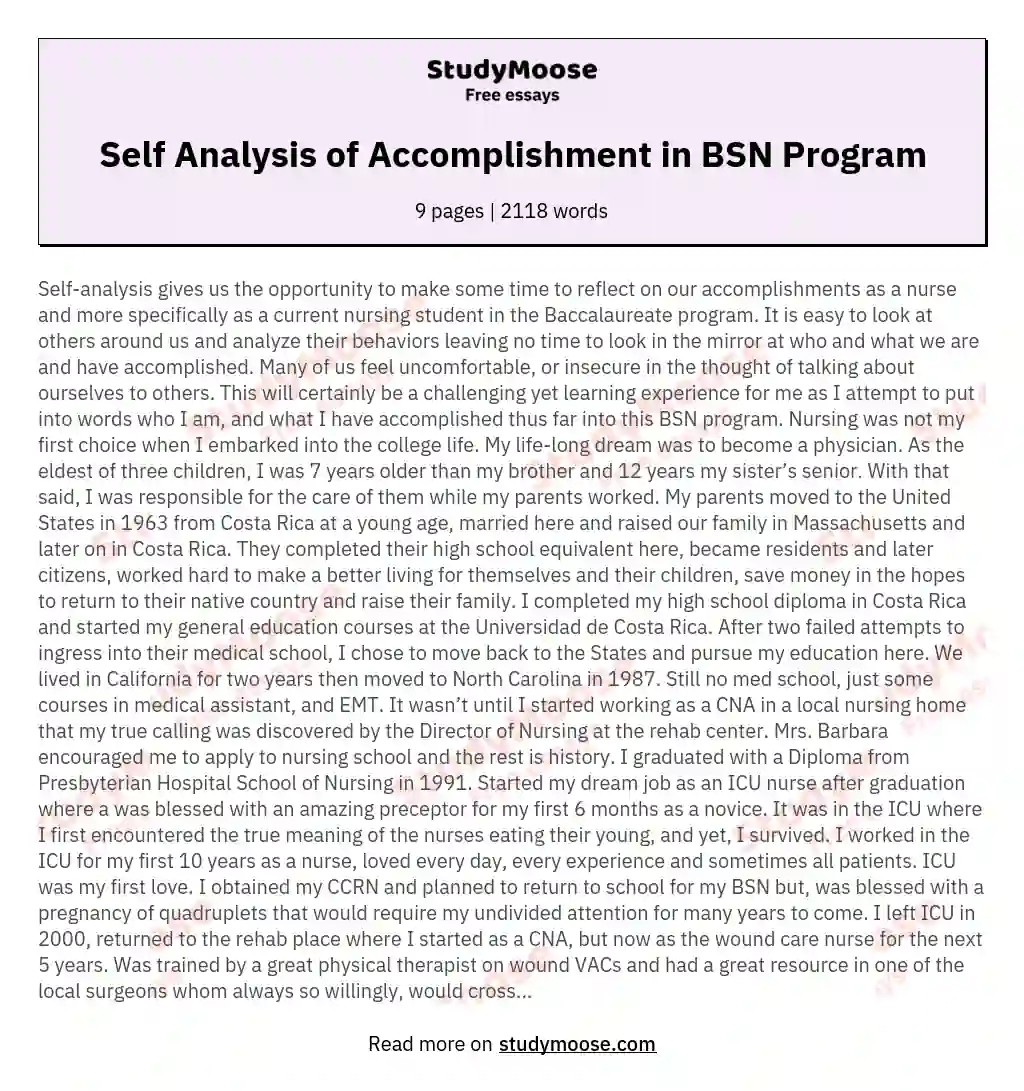 Self Analysis of Accomplishment in BSN Program essay