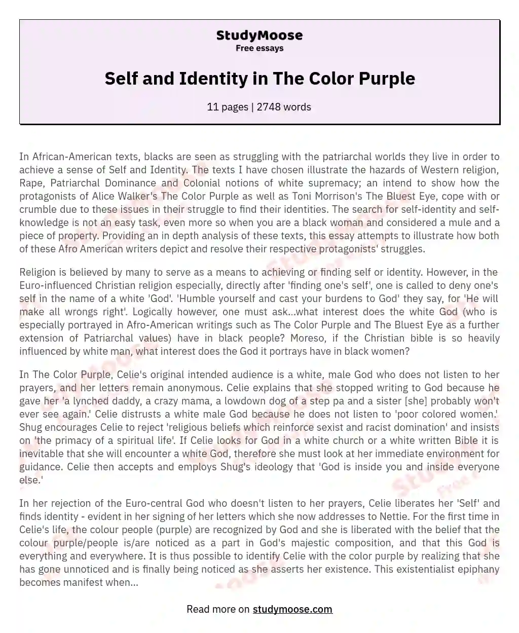 Self and Identity in The Color Purple