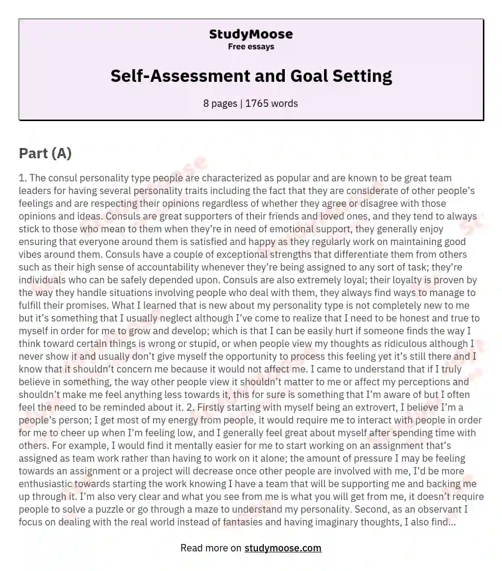 Self-Assessment and Goal Setting essay