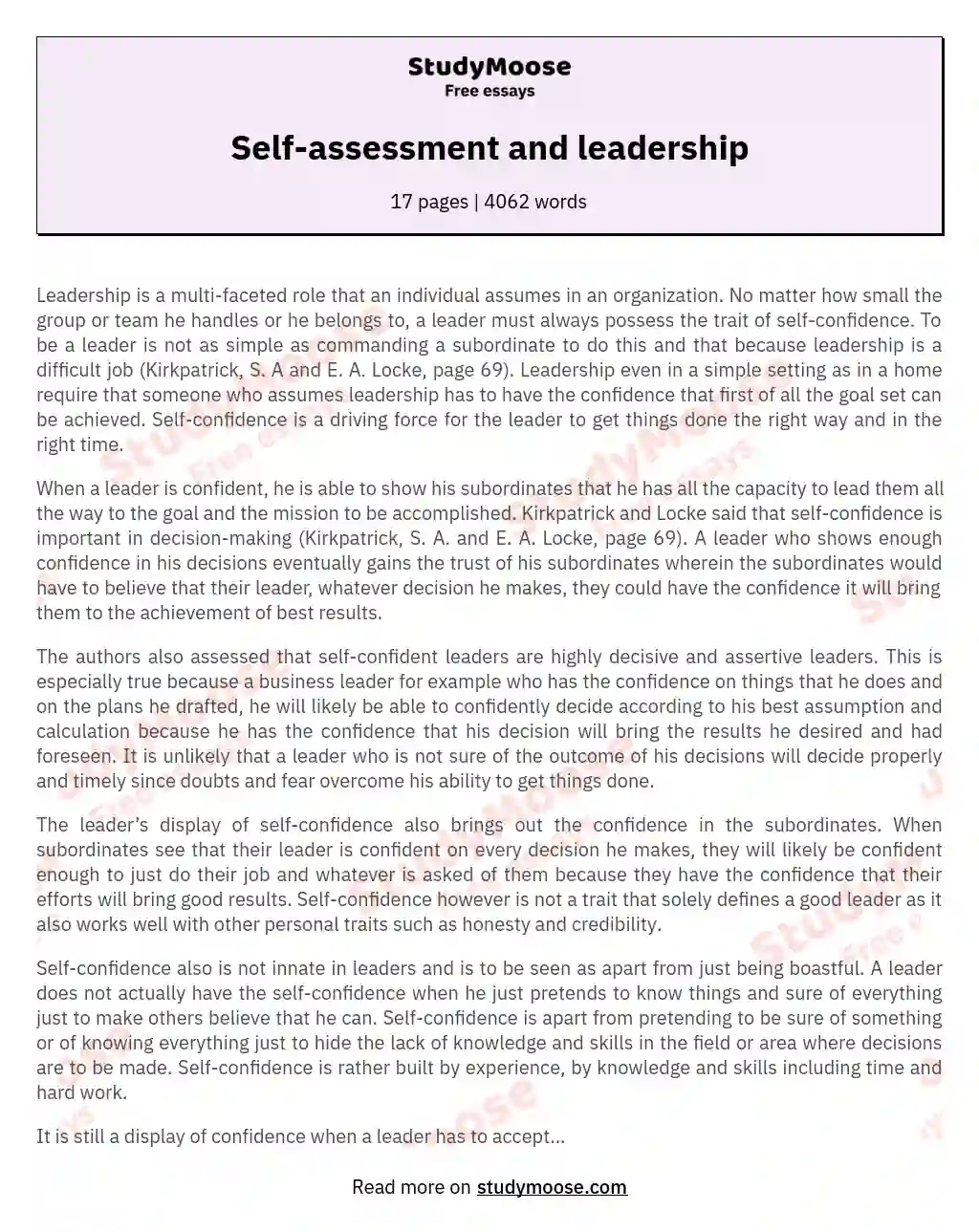 Self-assessment and leadership