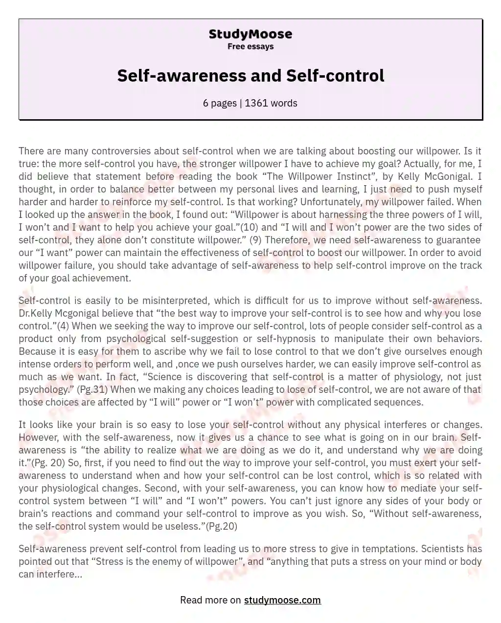 Self-awareness and Self-control essay