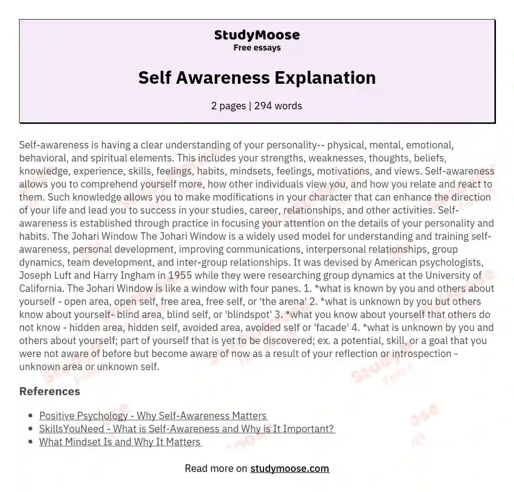 literature review on self awareness