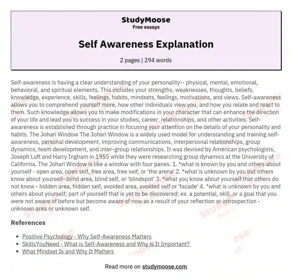 my self awareness essay example