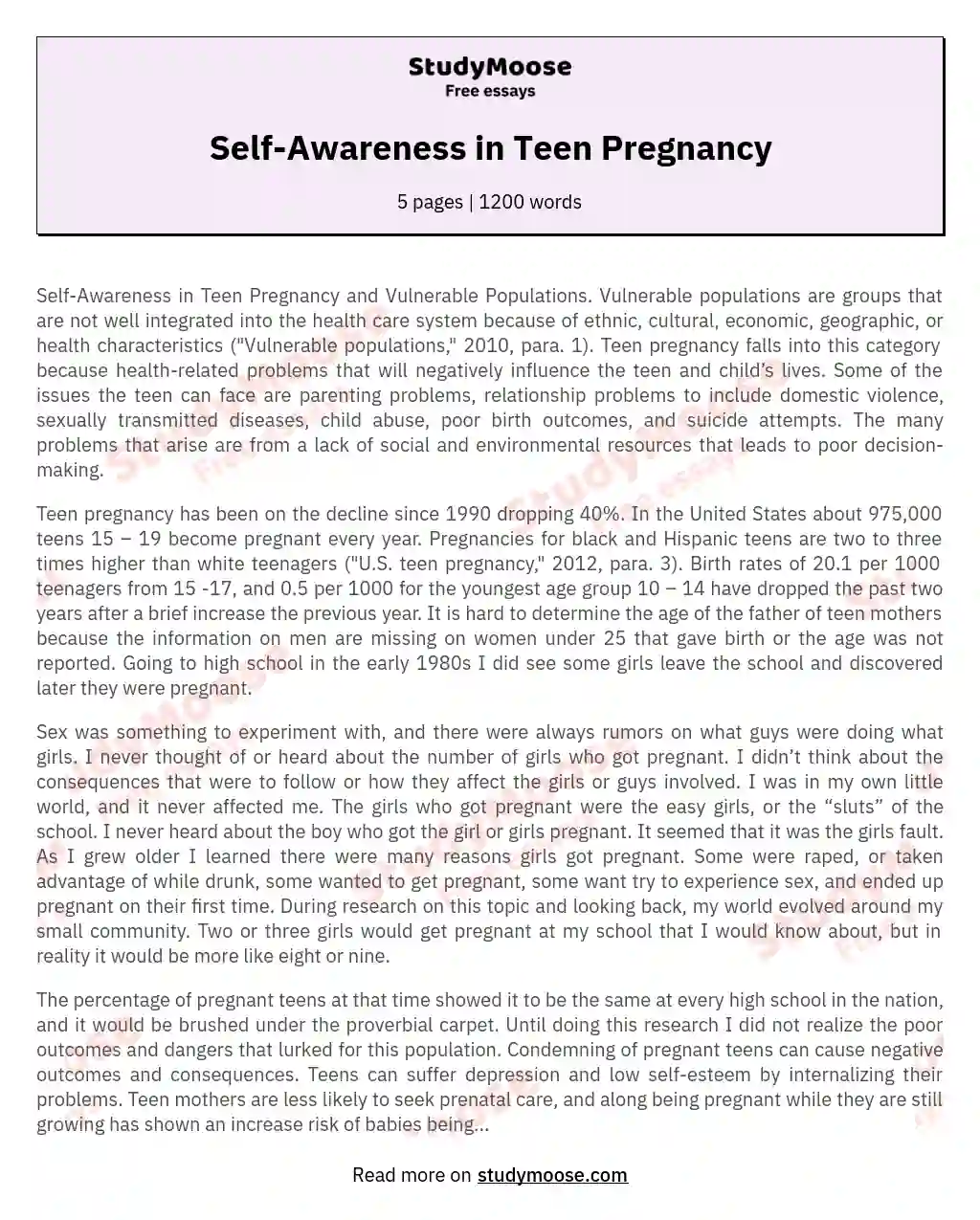 Self-Awareness in Teen Pregnancy essay