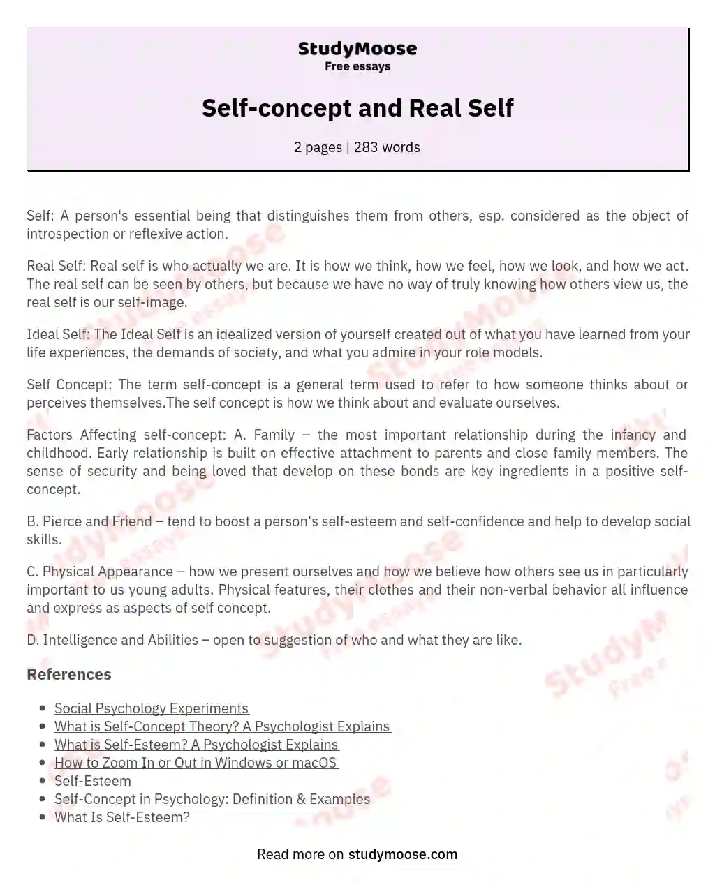 Self-concept and Real Self essay