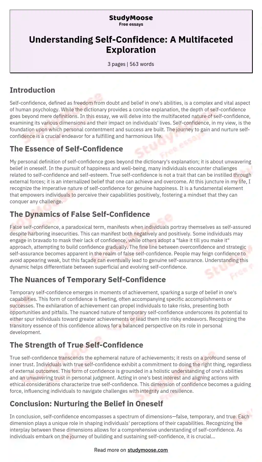 Understanding Self-Confidence: A Multifaceted Exploration essay