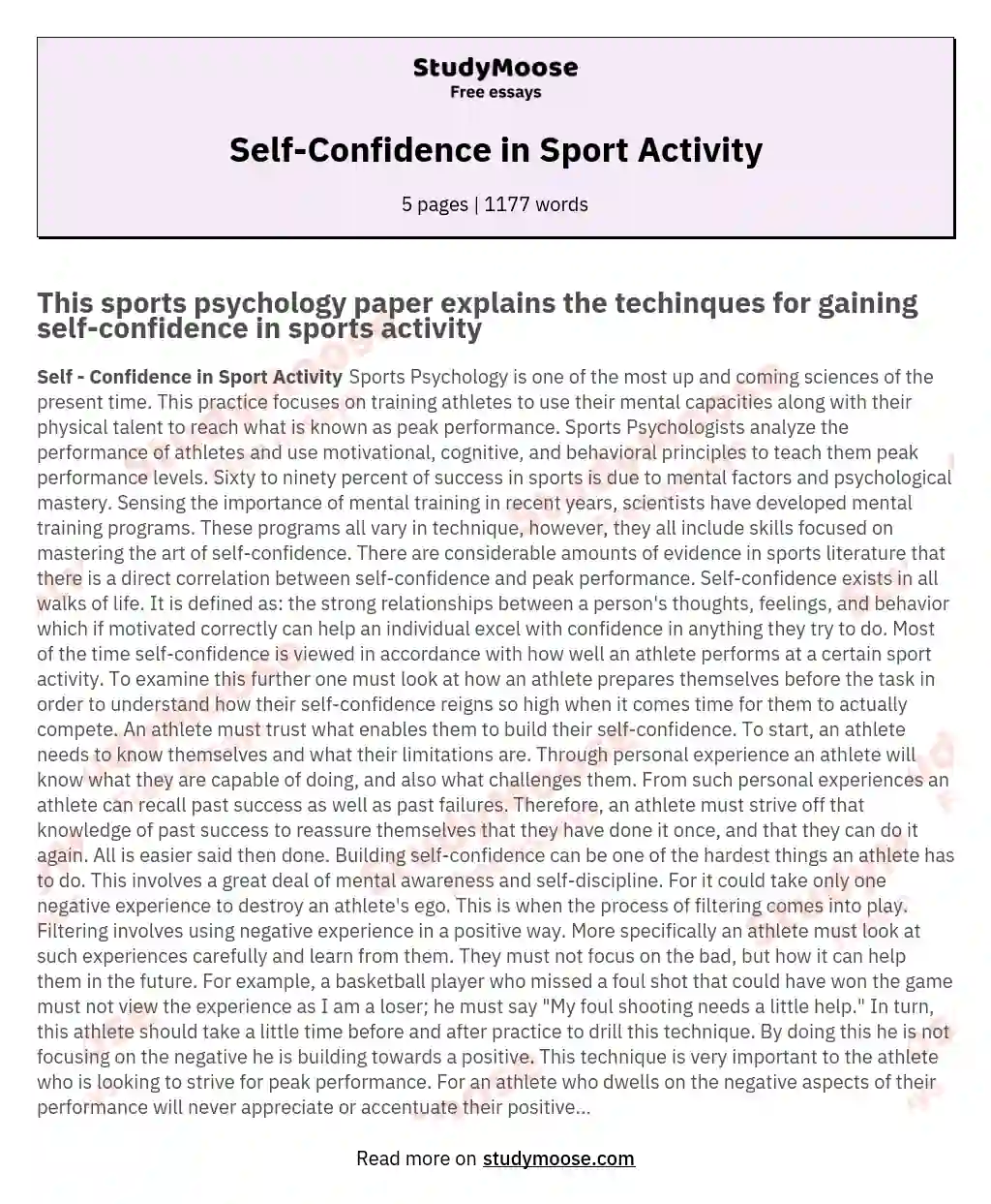 Self-Confidence in Sport Activity