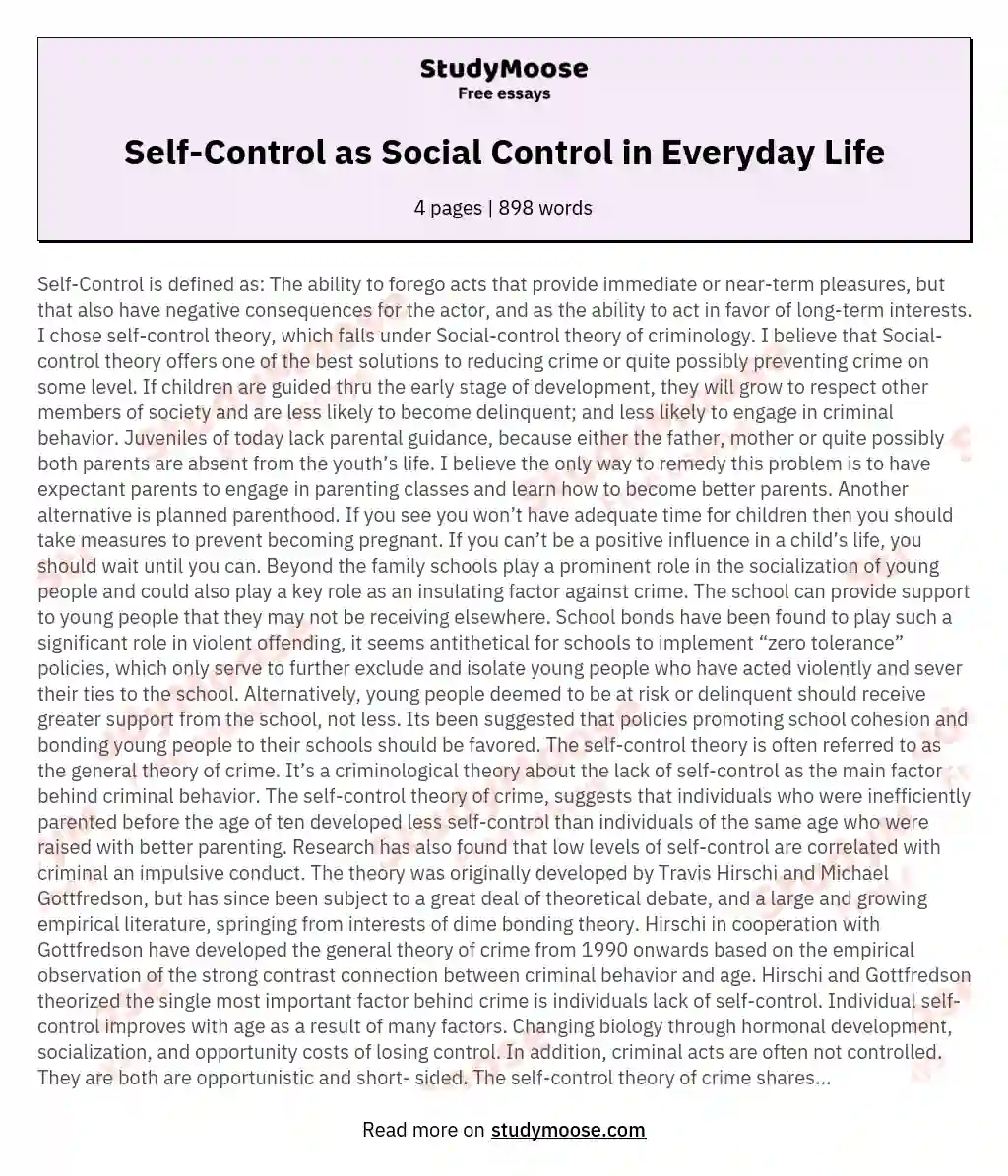 Self-Control as Social Control in Everyday Life essay