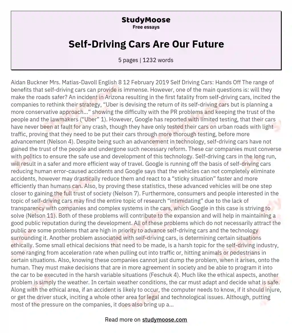 Self-Driving Cars Are Our Future essay