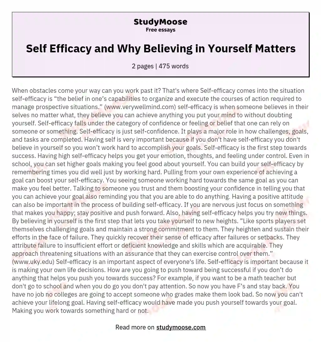 Self Efficacy and Why Believing in Yourself Matters