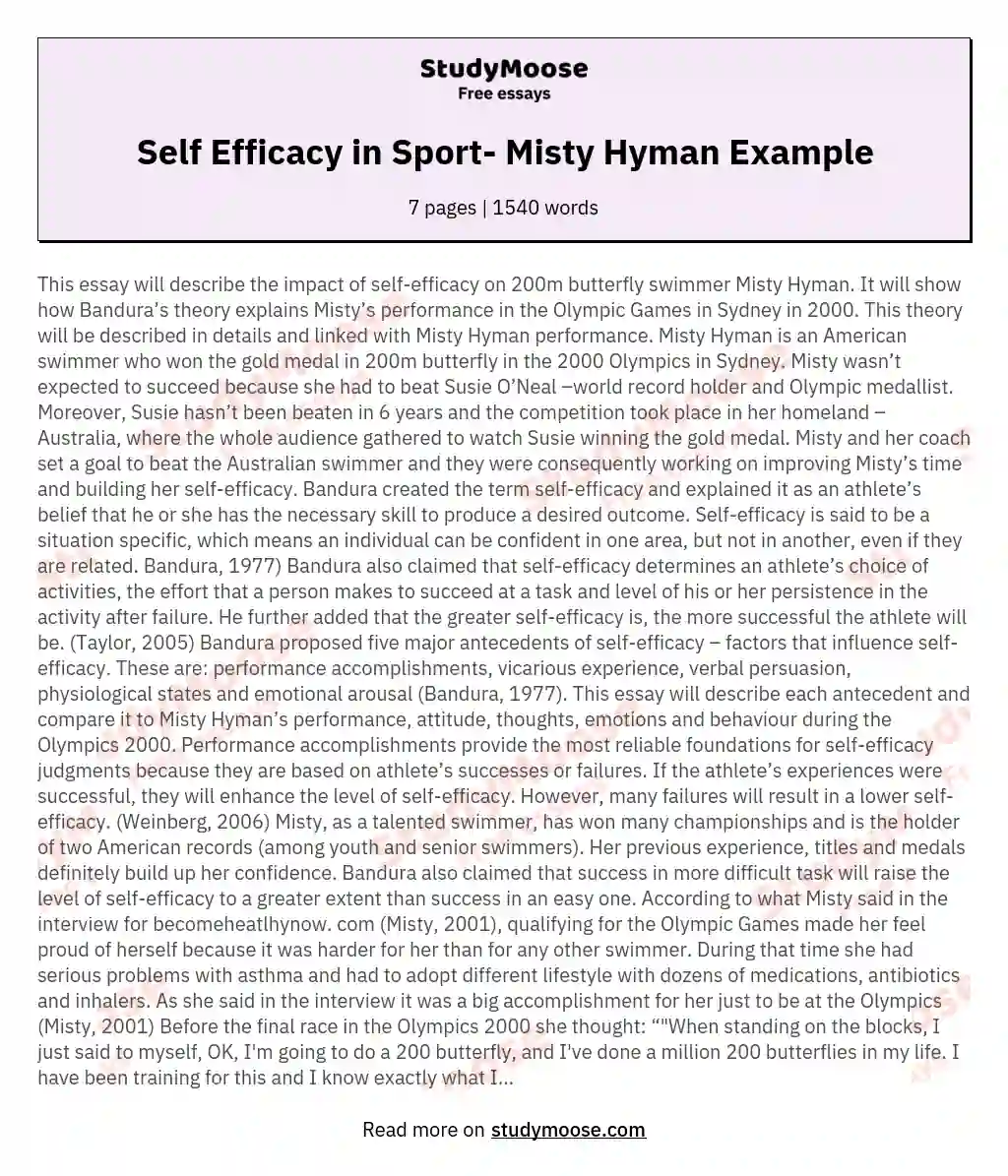 Self Efficacy in Sport- Misty Hyman Example essay