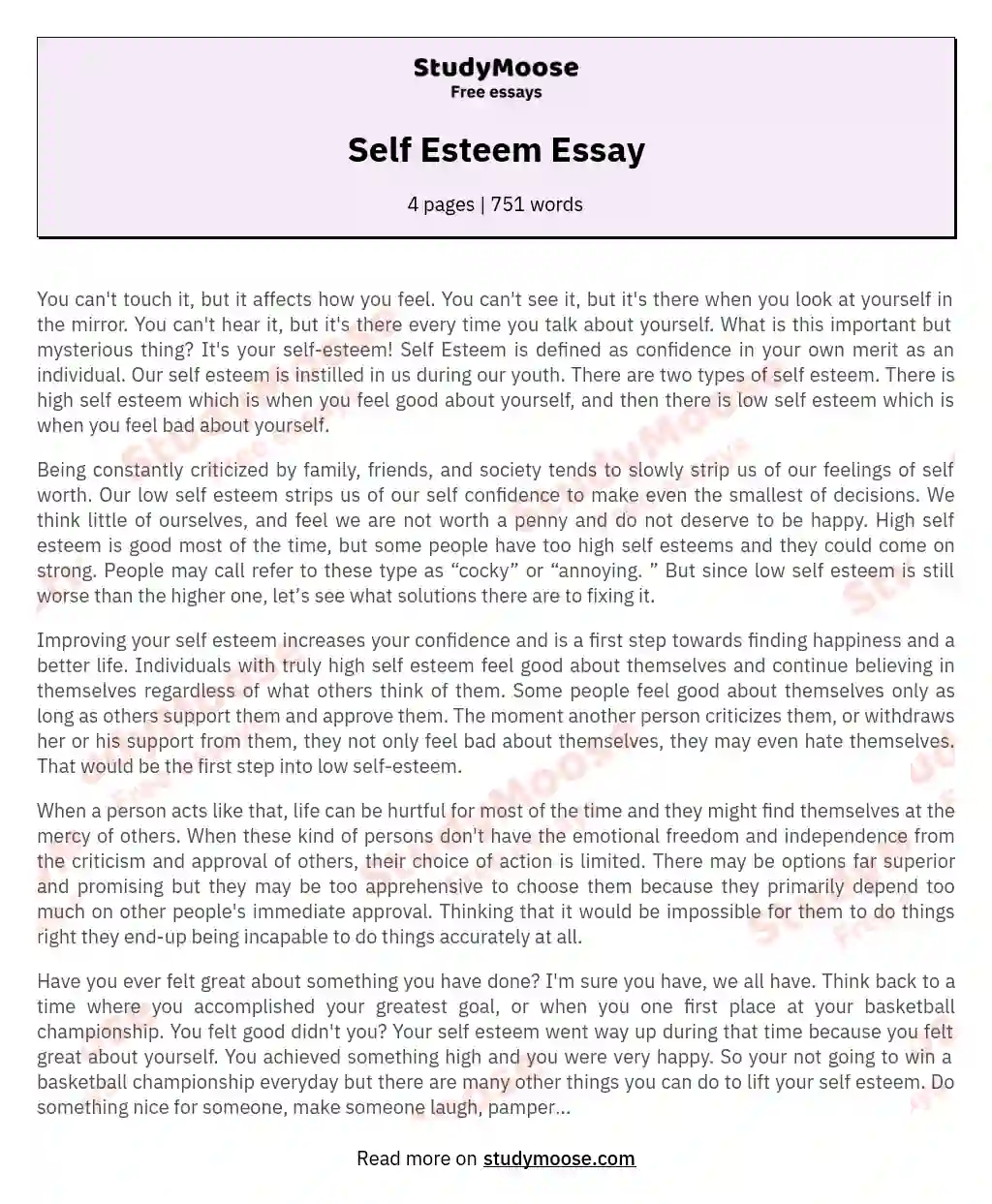 self esteem short essay