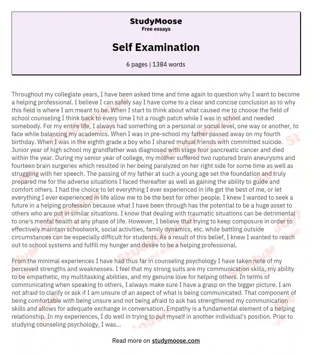 Self Examination essay