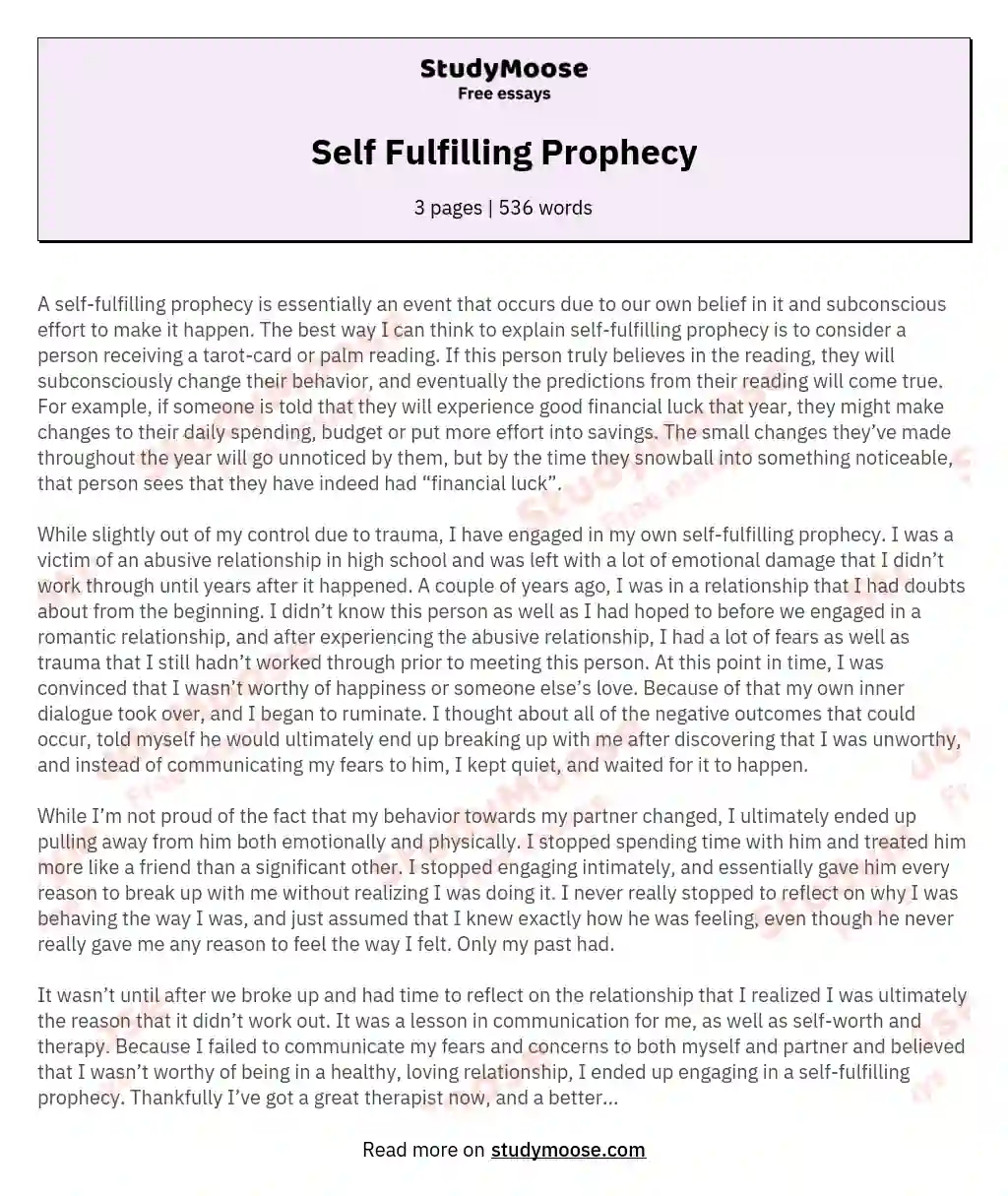 essay on self fulfilling prophecy