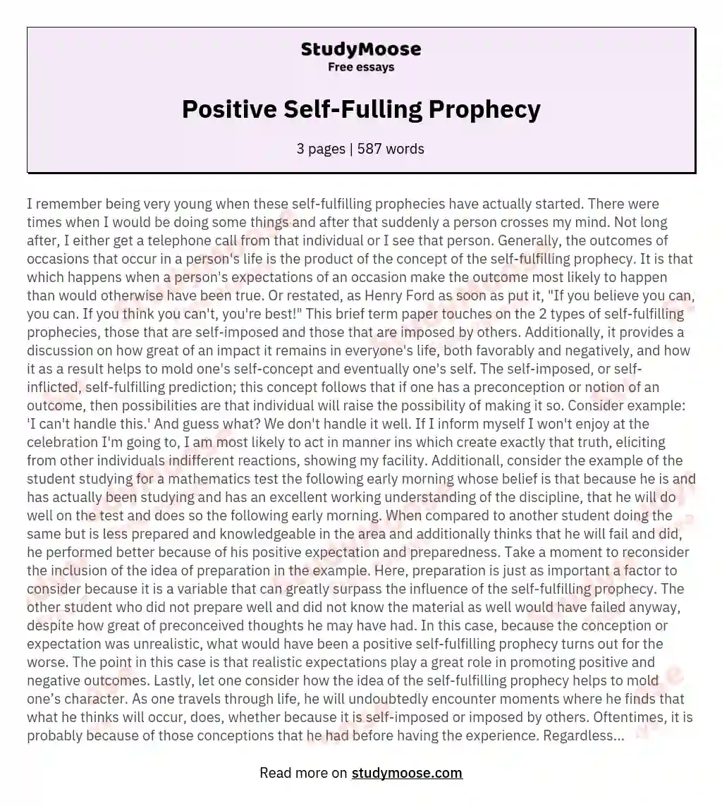 Positive Self-Fulling Prophecy essay
