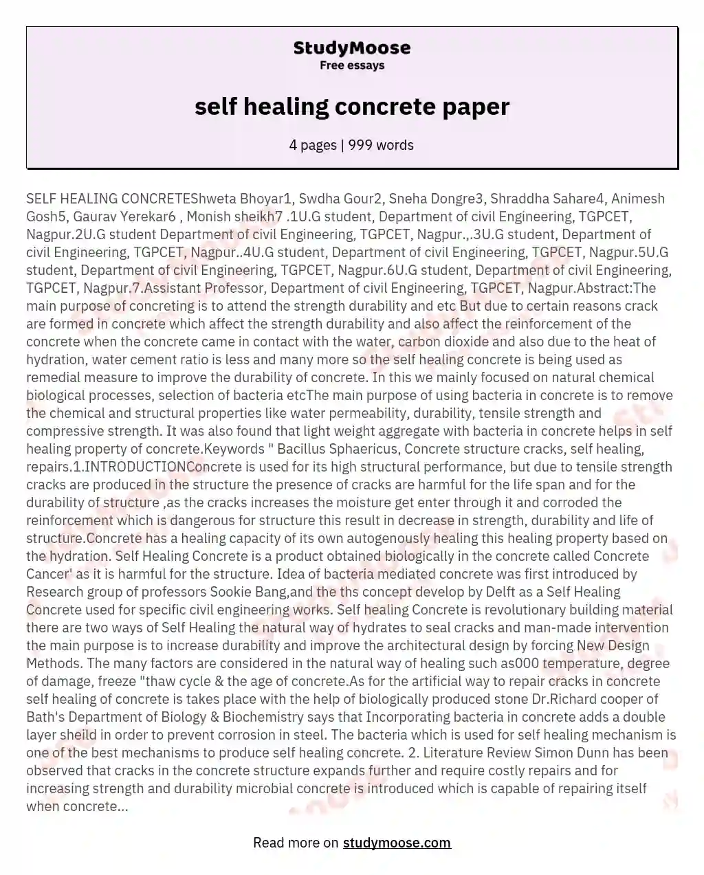 self healing concrete paper essay