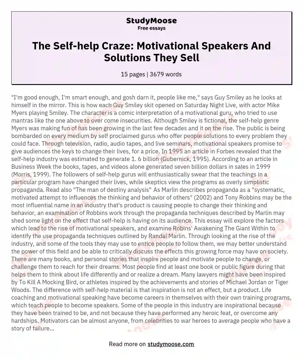 The Self-help Craze: Motivational Speakers And Solutions They Sell