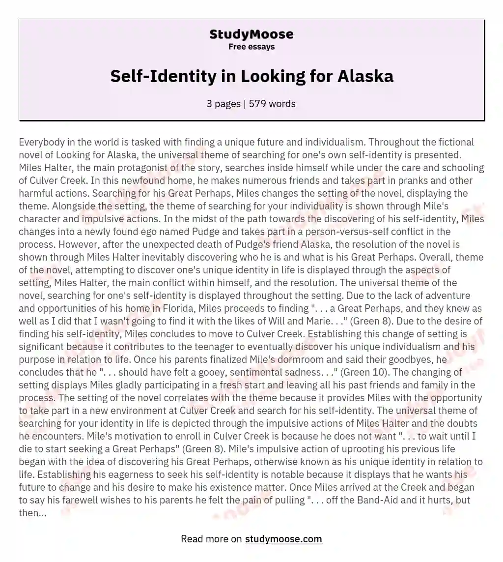 Self-Identity in Looking for Alaska