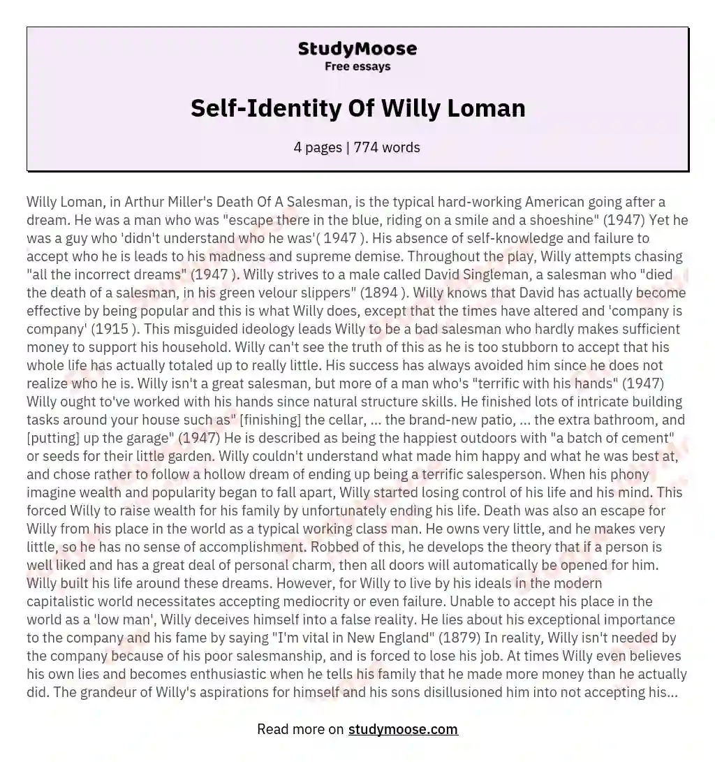 Self-Identity Of Willy Loman