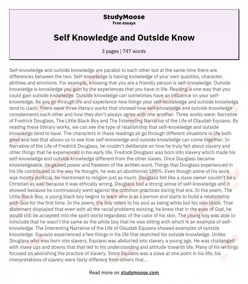 Self Knowledge and Outside Know essay